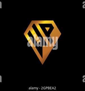 WP logo with golden diamond shape style vector, monogram geometric golden shape style isolated in black background Stock Vector