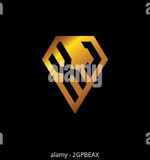 XJ logo with golden diamond shape style vector, monogram geometric golden shape style isolated in black background Stock Vector