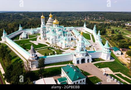 View from drone of New Jerusalem Monastery in Russian town of Istra Stock Photo