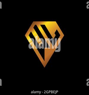 WL logo with golden diamond shape style vector, monogram geometric golden shape style isolated in black background Stock Vector