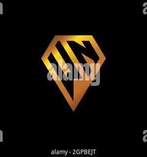 WN logo with golden diamond shape style vector, monogram geometric golden shape style isolated in black background Stock Vector