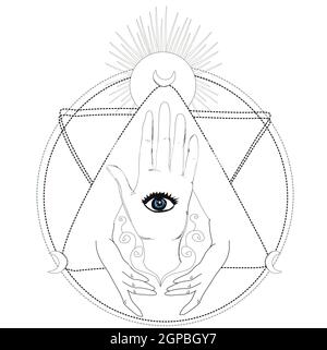 Mystical symbol: human hand, Eye of Providence Stock Photo