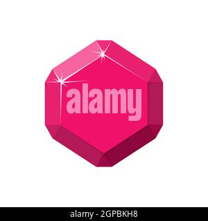 Hexagon red gemstone. Ruby top view. Cartoon vector illustration isolated in white background Stock Vector