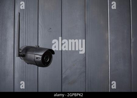 Video surveillance system using wifi security camera with night vision installed on a wall Stock Photo