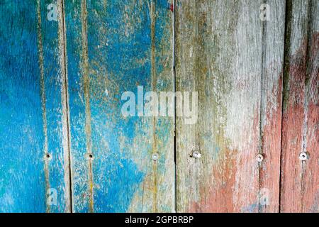 Wooden surface covered with splattered paint. Authentic texture Stock Photo