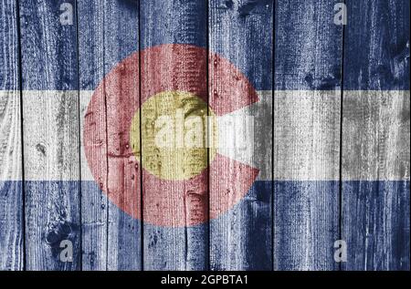 Flag of Colorado on old wooden wall Stock Photo