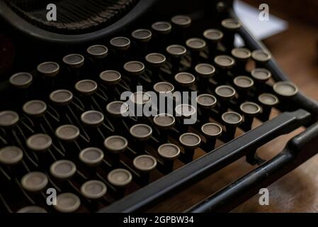 Close up detail of a Ancient typewriter in low light Stock Photo