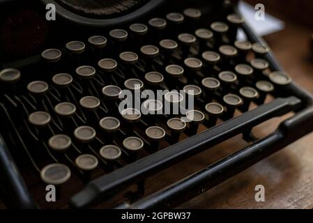 Close up detail of a Ancient typewriter in low light Stock Photo