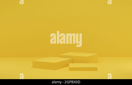 3D rendering. Yellow scene geometric shape podium stage for product promotion. Abstract minimalist design with empty space. Stock Photo