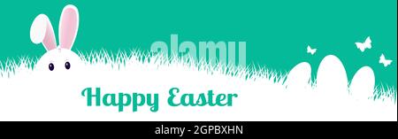 Easter bunny sitting in dense grass - Vector illustration Stock Photo