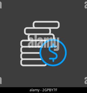 Coins stack outline vector illustration. Money stacked coins icon. Finances sign. Graph symbol for your web site design, logo, app, UI Stock Photo