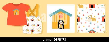 A funny print for children's clothing. Printing on fabric for babies. Dogs pattern. Stock Photo