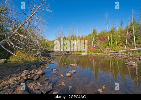 Quiet Stream in Canoe Country on Alpine Lake in the Boundary Waters in Minnesota Stock Photo