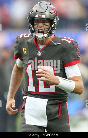 Sunday, September 26, 202; Inglewood, CA USA; Tampa Bay Buccaneers  quarterback Tom Brady (12) takes the field with his traditional “Let's Go!”  cheer prior to an NFL game against the Los Angeles