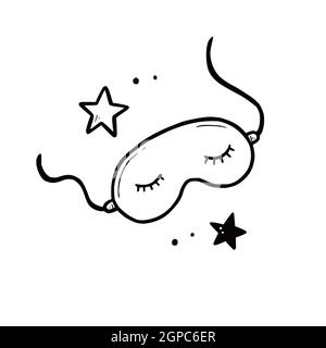 Hand drawn sleep mask for eye element. Doodle sketch style. Drawing line simple travel sleep mask icon. Isolated vector illustration. Stock Vector