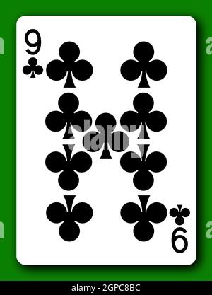 A 9 Nine of Clubs playing card with clipping path to remove background and shadow 3d illustration Stock Photo