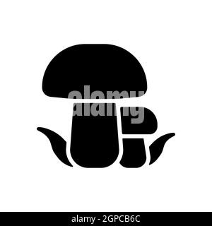 Forest mushrooms with a green grass vector glyph icon. Camping and Hiking sign. Graph symbol for travel and tourism web site and apps design, logo, ap Stock Photo