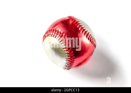 Red and silver Baseball ball isolated on white background Stock Photo