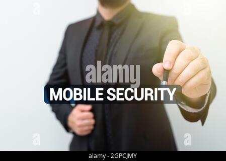 Sign displaying Mobile Security. Word Written on Protection of mobile phone from threats and vulnerabilities Presenting New Plans And Ideas Stock Photo
