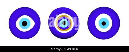 Blue oriental evil eye symbol amulet flat style design vector illustration isolated on white background. Stock Vector