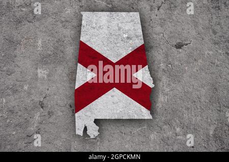 Map and flag of Alabama on weathered concrete Stock Photo - Alamy