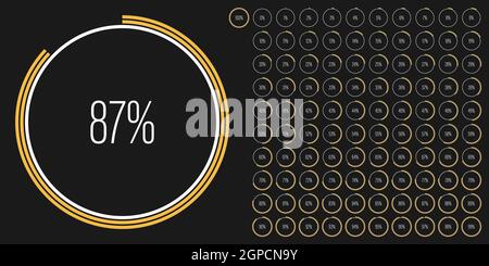 Set of circle percentage diagrams meters from 0 to 100 ready-to-use for web design, user interface UI or infographic - indicator with yellow Stock Vector