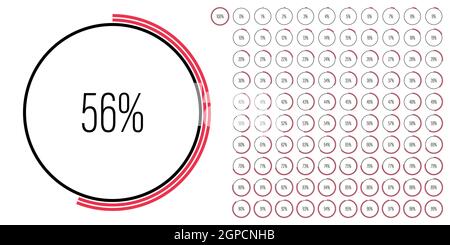 Set of circle percentage diagrams meters from 0 to 100 ready-to-use for web design, user interface UI or infographic - indicator with red Stock Vector