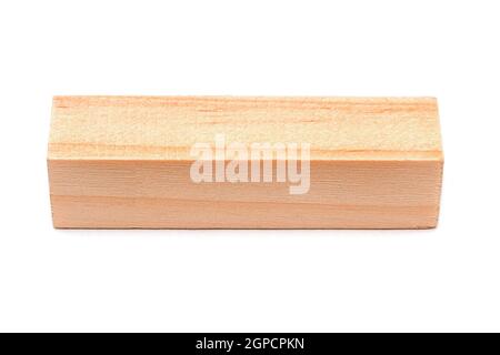 Natural wooden block, long wooden cube isolated on white Stock Photo