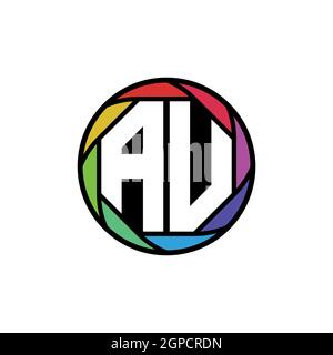 AU Monogram Logo Letter Geometric Polygonal lens rainbow, geometric circle rounded shape style Stock Vector