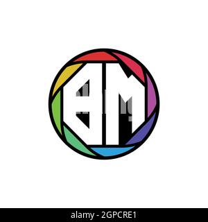 BM Monogram Logo Letter Geometric Polygonal lens rainbow, geometric circle rounded shape style Stock Vector