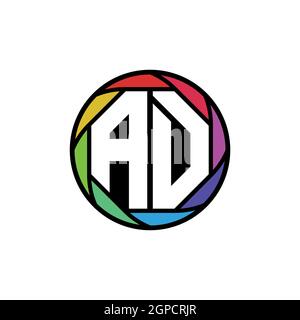 AD Monogram Logo Letter Geometric Polygonal lens rainbow, geometric circle rounded shape style Stock Vector