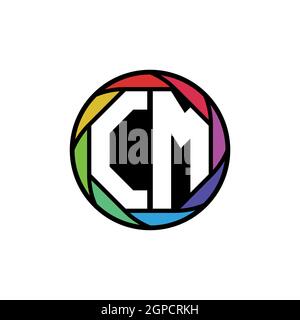 CM Monogram Logo Letter Geometric Polygonal lens rainbow, geometric circle rounded shape style Stock Vector