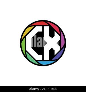 CX Monogram Logo Letter Geometric Polygonal lens rainbow, geometric circle rounded shape style Stock Vector