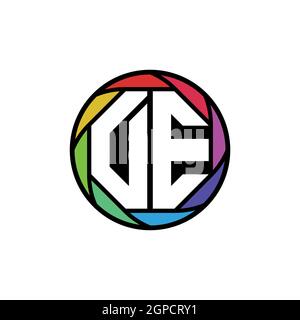 DE Monogram Logo Letter Geometric Polygonal lens rainbow, geometric circle rounded shape style Stock Vector