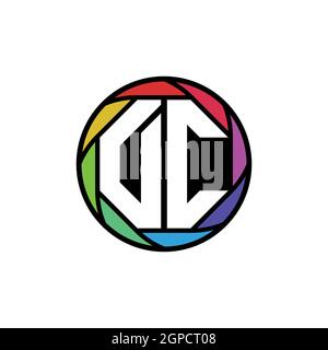 DC Monogram Logo Letter Geometric Polygonal lens rainbow, geometric circle rounded shape style Stock Vector