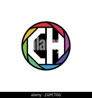 CH Monogram Logo Letter Geometric Polygonal lens rainbow, geometric circle rounded shape style Stock Vector