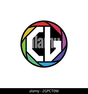 CJ Monogram Logo Letter Geometric Polygonal lens rainbow, geometric circle rounded shape style Stock Vector