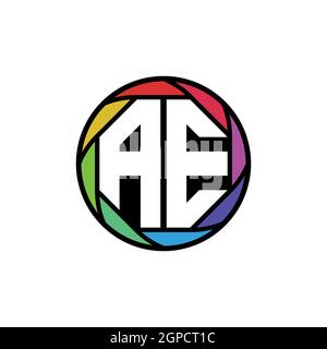 AE Monogram Logo Letter Geometric Polygonal lens rainbow, geometric circle rounded shape style Stock Vector