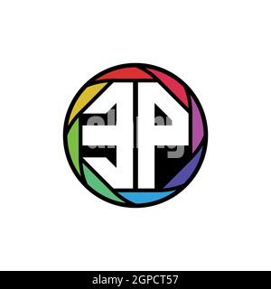 EP Monogram Logo Letter Geometric Polygonal lens rainbow, geometric circle rounded shape style Stock Vector