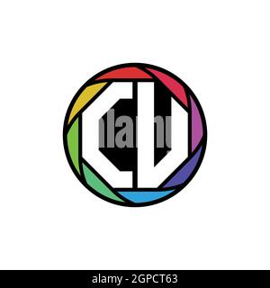 CU Monogram Logo Letter Geometric Polygonal lens rainbow, geometric circle rounded shape style Stock Vector