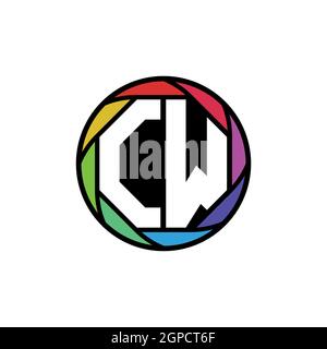 CW Monogram Logo Letter Geometric Polygonal lens rainbow, geometric circle rounded shape style Stock Vector