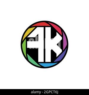 FK Monogram Logo Letter Geometric Polygonal lens rainbow, geometric circle rounded shape style Stock Vector