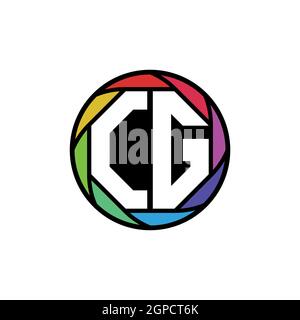 CG Monogram Logo Letter Geometric Polygonal lens rainbow, geometric circle rounded shape style Stock Vector