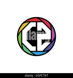 CZ Monogram Logo Letter Geometric Polygonal lens rainbow, geometric circle rounded shape style Stock Vector