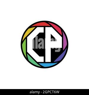 CP Monogram Logo Letter Geometric Polygonal lens rainbow, geometric circle rounded shape style Stock Vector