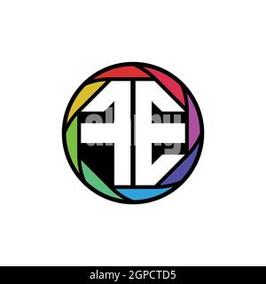 FE Monogram Logo Letter Geometric Polygonal lens rainbow, geometric circle rounded shape style Stock Vector