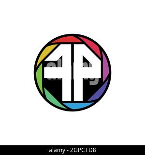 FP Monogram Logo Letter Geometric Polygonal lens rainbow, geometric circle rounded shape style Stock Vector