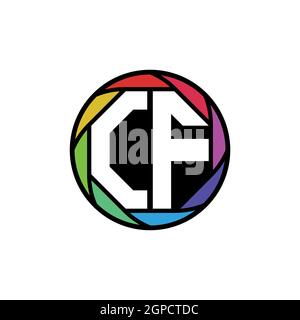 CF Monogram Logo Letter Geometric Polygonal lens rainbow, geometric circle rounded shape style Stock Vector