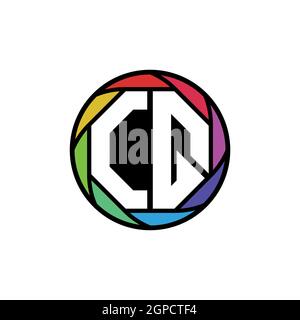 CQ Monogram Logo Letter Geometric Polygonal lens rainbow, geometric circle rounded shape style Stock Vector