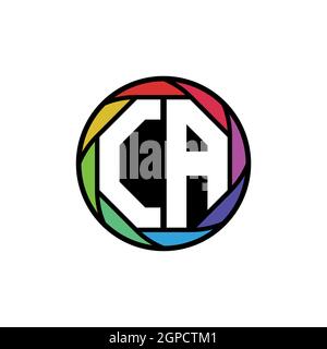 CA Monogram Logo Letter Geometric Polygonal lens rainbow, geometric circle rounded shape style Stock Vector